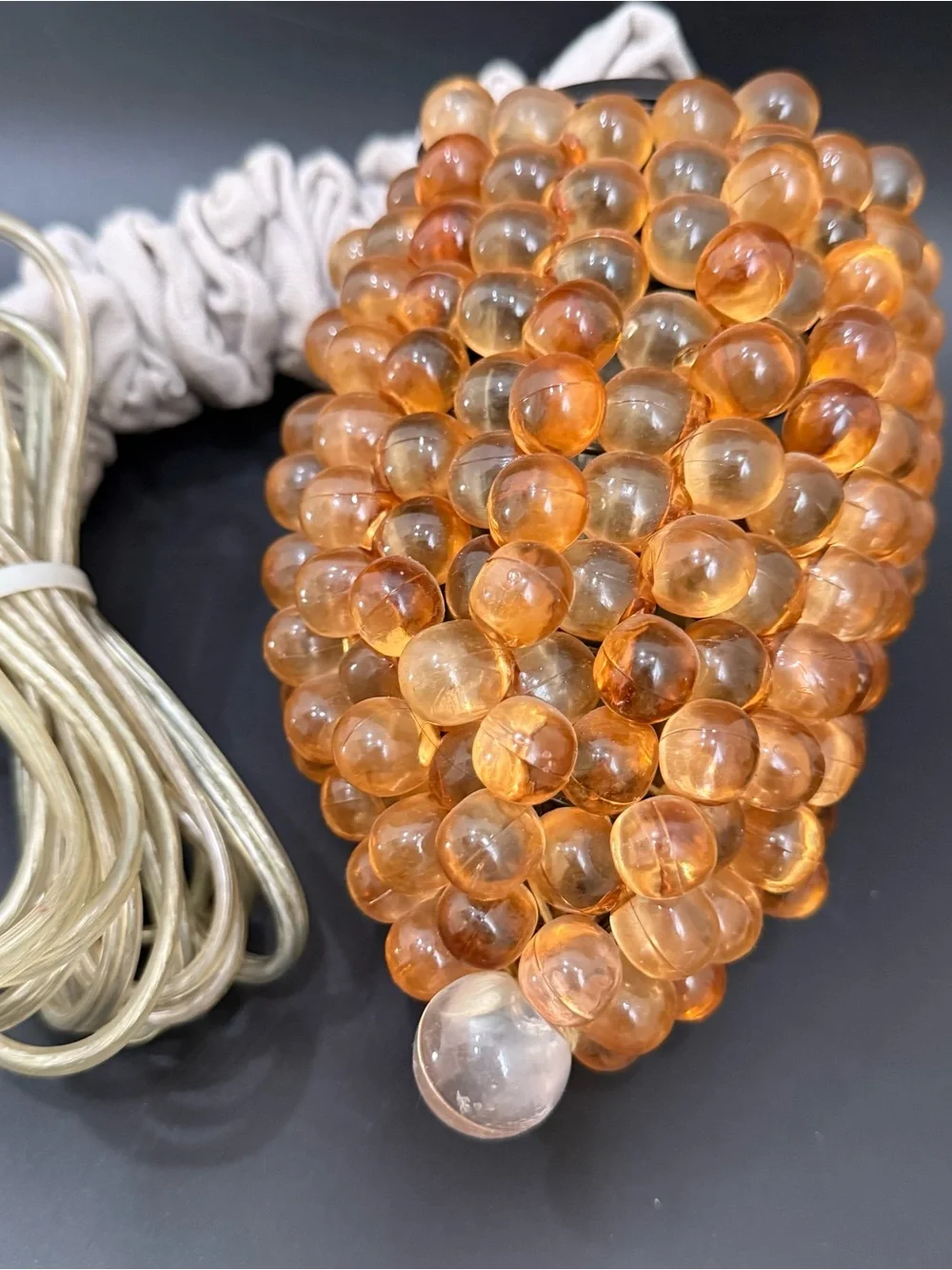 Vintage MCM Lucite Amber Grape Cluster Swag Lamp Ceiling Pendant Hanging Light